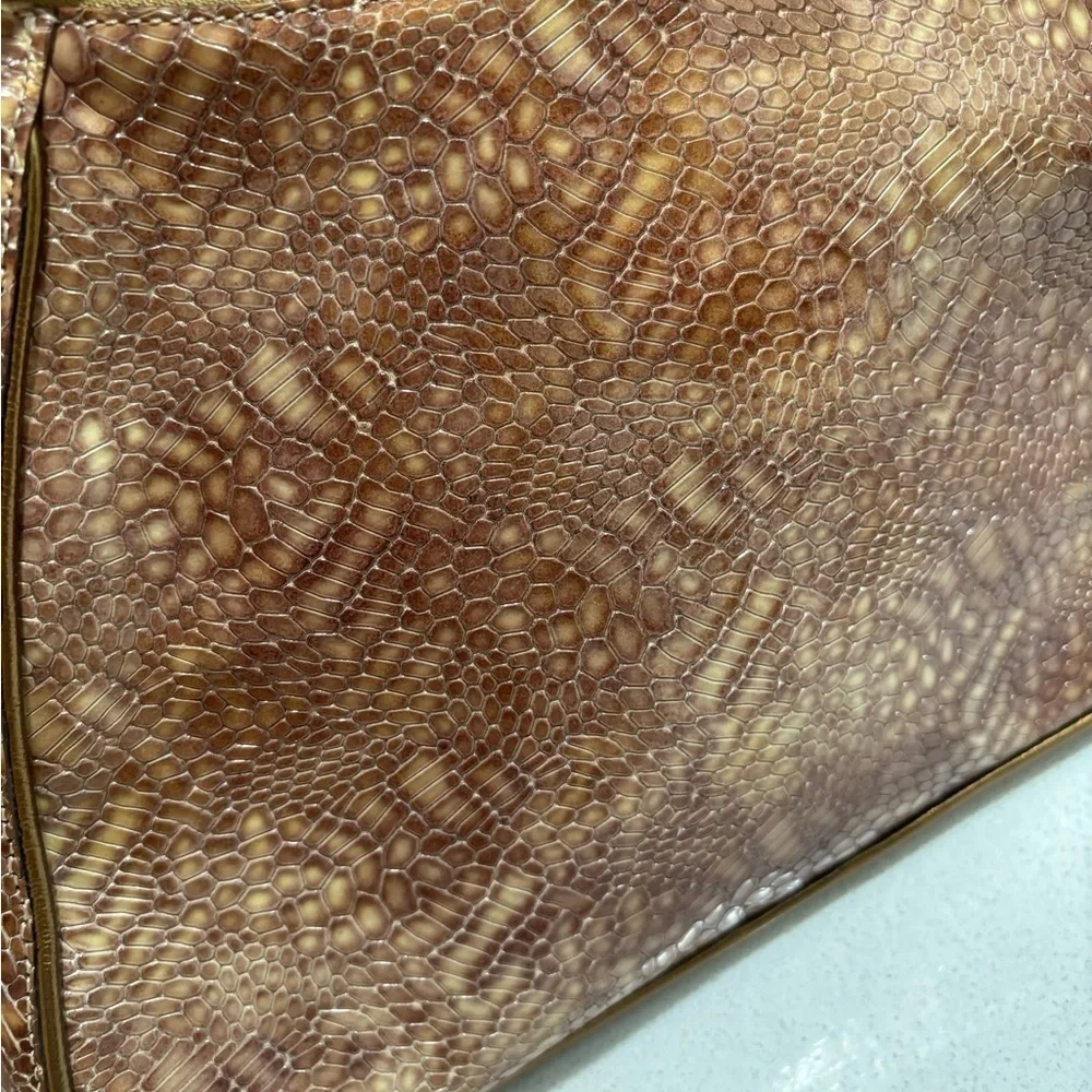 Brahmin Croc Embossed Hobo Shoulder Bag Vintage Y2K Brown Gold Accents